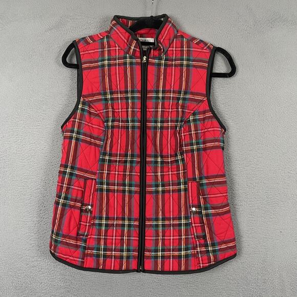 croft & barrow Jackets & Blazers - Croft & Barrow Vest Womens S Red Plaid Quilted Padded Insulated Collared